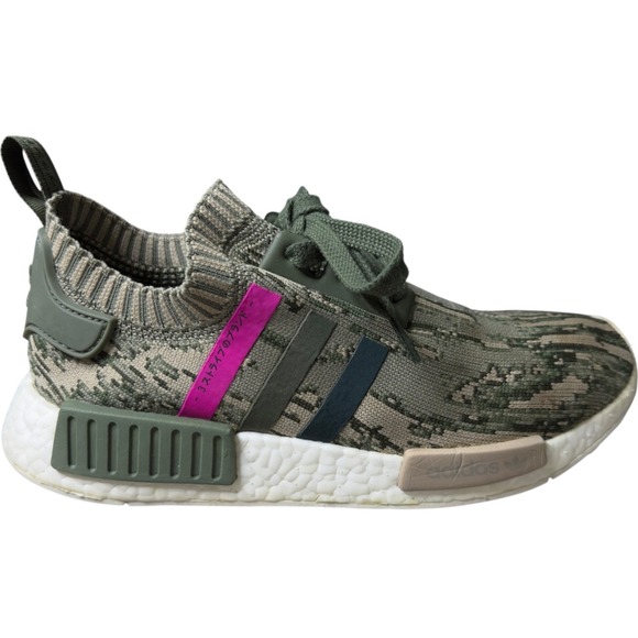 Adidas NMD R1 Primeknit Green Glitch Camo Boost Sneakers Women 9 Streetwear
